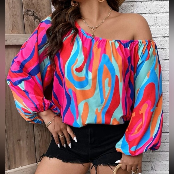 Boho geo print one shoulder blouse - Picture 8 of 9